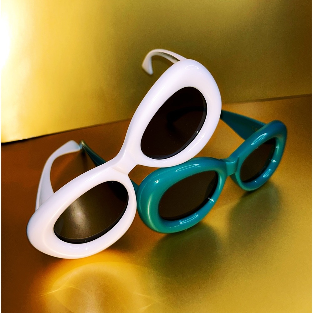 White and Teal Inflated Round Sunglasses